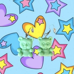 Handmade light green bear earrings!
